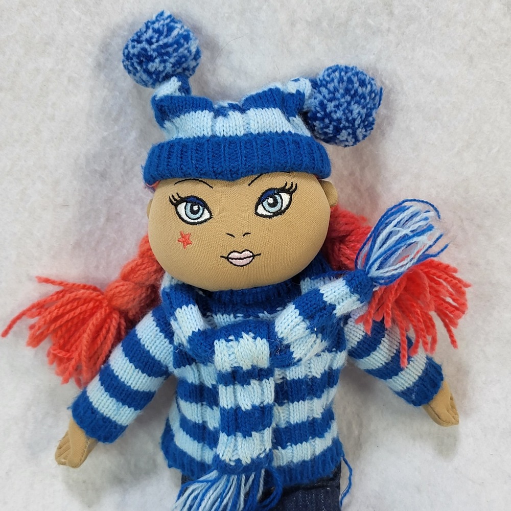 The Children's Place Plush Rag Doll Winter Outfit Striped Sweater Yarn Hair 14"